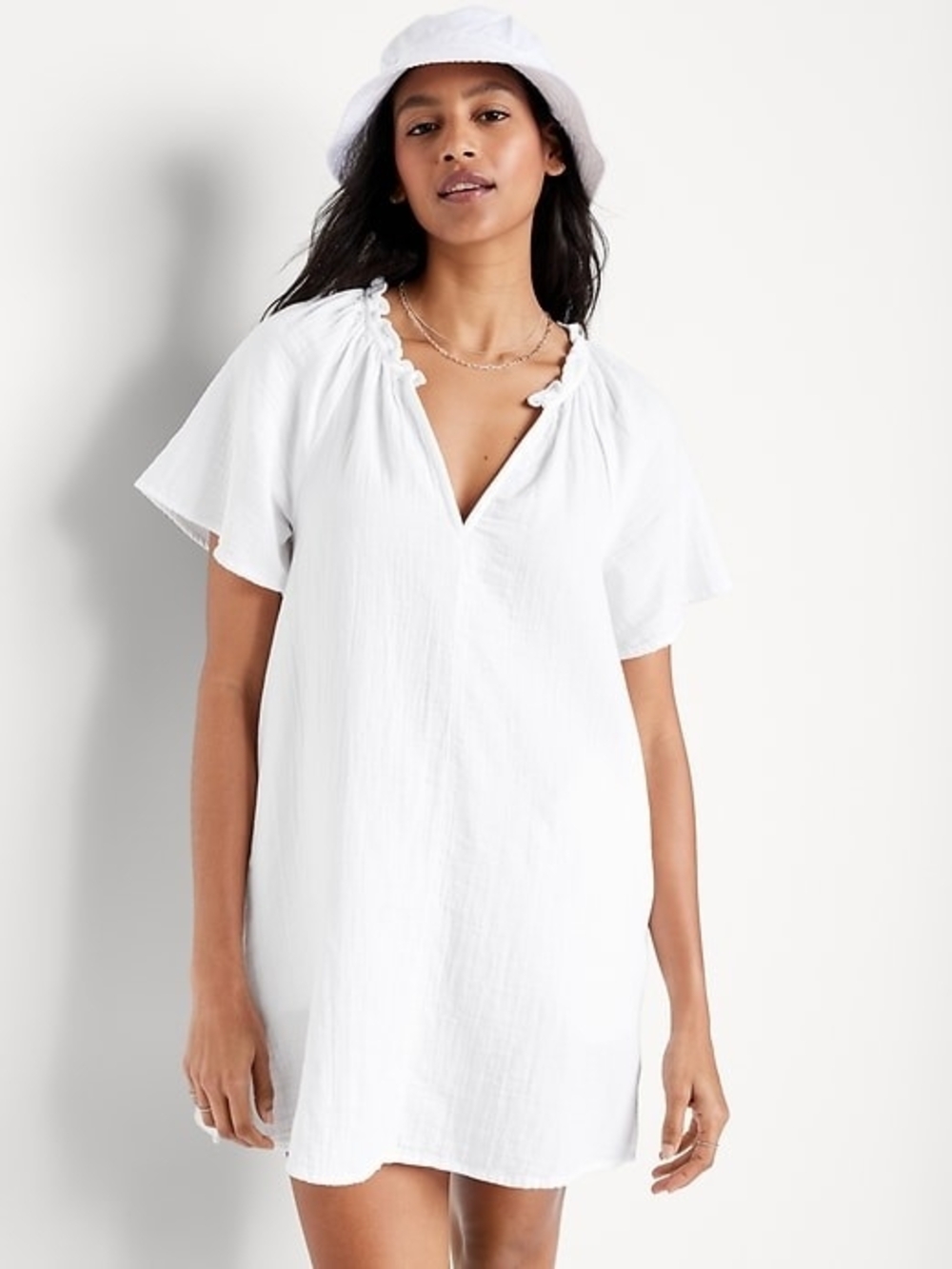 ✨ Old Navy Crinkle Gauze Mini Swing Dress | White | XL | 100% Cotton | Pockets |